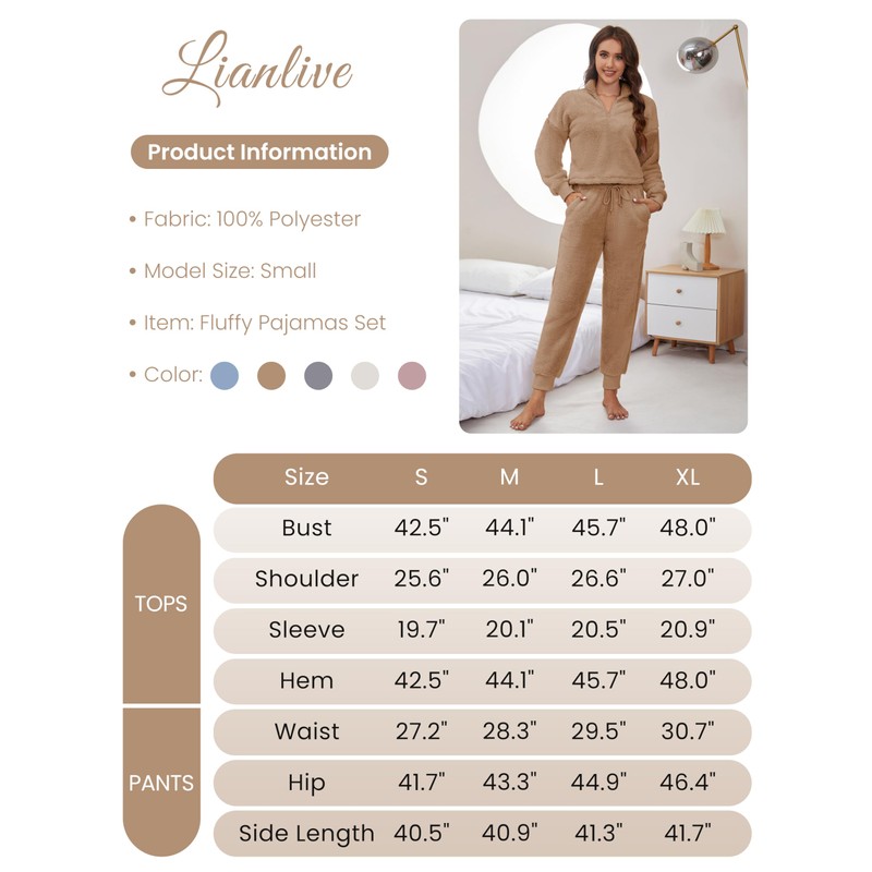 Lianlive Fleece Pajamas Women Warm Winter Fluffy Teddy Lounge Sets