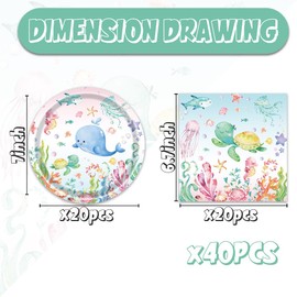 Egami 40pcs Under the Sea Party Supplies,include 20 Dessert plate and 20 Napkin,Ocean Turtle Party Plate Napkin Set,Used for Ocean Sea Animal Party Decoration (multicolor 1)