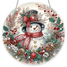 Bowetile Christmas Diamond Art Hanging Kits for Adults Kids, Diamond Art Suncatchers Snowman, 5D Special Shape Diamond Painting Pendant Window Ornament Christmas Gifts for Home Door Wall Decor