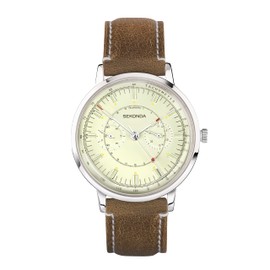 Sekonda 1978 Mens 38mm Quartz Watch in Cream with Analogue Day/Date Display, and Tan Leather Strap 30099
