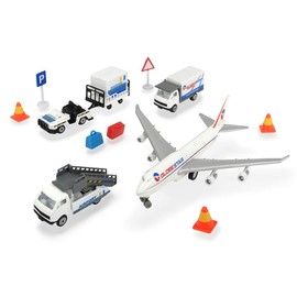 Majorette Dickie Airport Playset for Kids with Die-Cast Airplane, Ground Support Vehicles and Signs
