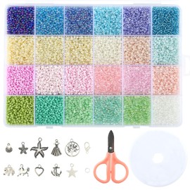 Naler 24000 Cuentas de Colores 2mm Mini Cuentas y Abalorios Cristal para DIY Pulseras Collares Bisutería (24 Colores, Color Claro)