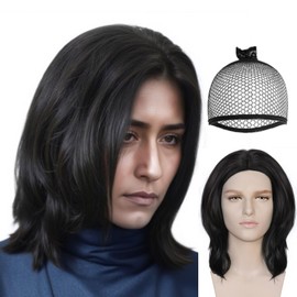 BESTBEL+Hair Cap Medium Length Black Wig for Men Dark Professor Wizard Costume for Halloween Christmas Black Bob Wig Daily Cosplay Party Outfits Curly Wizard Wigs Cosplay Costume Synthetic Hair