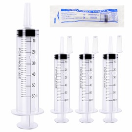 VooGenzek 4 Pieces 60 ml Plastic Liquid Measuring Tool with Cap, Individually Packed, Plastic Liquid Filling Tube for Scientific Laboratories, Animal Feeding, Plant Watering