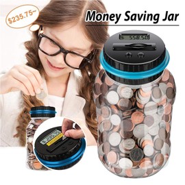 Coin Piggy Bank Saving Jar, Winnsty Digital Coin Counter with LCD Display Large Capacity Money Saving Box for All US Coins (Blue)