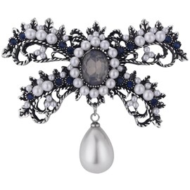 Bow Brooch Vintage Style Pearl - Winter Wedding Holiday Glittering Crystal Bridal Fashion Lapel Pins Large Statement Ribbon Bow Scarf Brooches Pin for Women UB2831