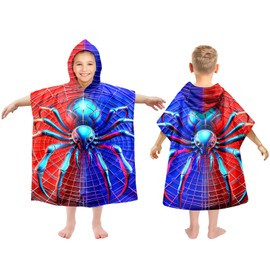 Kids Hooded Beach Towels Wrap for 4-12 Years,Cute Spider Theme Boys Swim Cover Up for Bathroom，27"x33" Quick Dry Blue Bath Towel Poncho,Perfect for Travel Vacation,Pool Party,Swimming