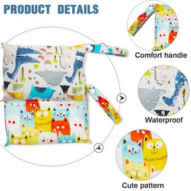 EODKSE Pack of 2 Wetbags & Nappy Bags – Perfect for Travel & Newborns, Children's Bag, Washable, Reusable, Waterproof Zip & Organiser, multicoloured