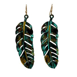 Western Peak Bohemian Tritone Tassels Metal Feathers Earrings (Patina Gold)
