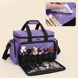 BAFASO Large Makeup Bag Cosmetic Bag with Removable Dividers, Travel Makeup Case Holds Cosmetics, Purple
