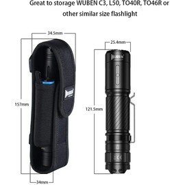 WUBEN Flashlight Holster LED Tactical Flash Light Nylon Pouch Holder Belt Adjustable Heavy Duty Flashlight Carry Case 5.5"x1.2" (Flashlight not Included)