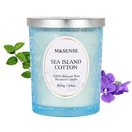 M&SENSE SeaIsland Cotton Candle, Wooden Wick Scented Candle Gifts for Women, 100 Hours Slow Burning Natural Soy Candles 18oz, Stress Relief Aromatherapy Candles Home Decor, Gifts for Her Him