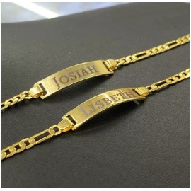 Isas Jewelry 269 14K Gold Filed Newborn Children Bracelet ID Figaro Chain 5.5" Pulsera Para Ninos