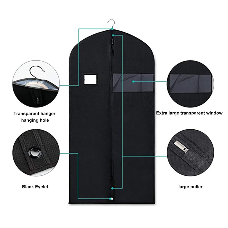 4pcs Garment Bags Waterproof Dustproof Thickened Suit Bag with Transparent