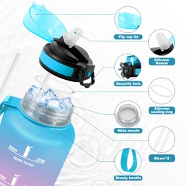 JAPORIA Borraccia 1.5L, Bottiglia Acqua A Prova di Perdite, senza BPA, Bottiglia Riutilizzabile, Borraccie con Cannuccia e Marcatori Temporali, Borraccia Motivazionale per Campeggio, Scuola, Ufficio