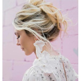 Floral Chiffon Earrings for Women White Flower Statement Tassel Earrings Long Chandelier Drop Dangle Earrings for Daily Dresses Wedding Holiday Party