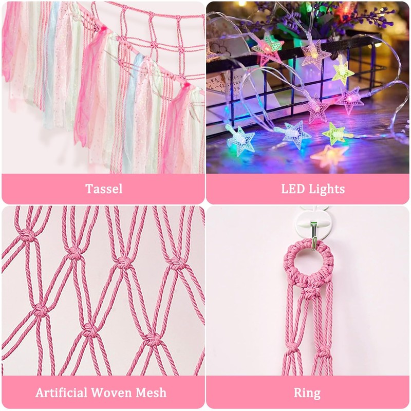 Teddy Hammock with LED Light, Boho Decor Plush Toy Storage