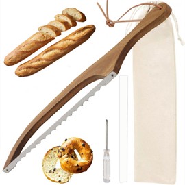 NYXXZ Bow Bread Knife for Homemade Bread, Sourdough Bread Slicer, Stainless Steel Serrated Saw Bread Cutter with Wooden Handle, Bread Saw Knife for Bagels, Baguettes