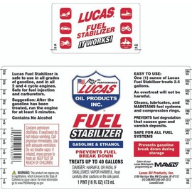 Lucas Oil 10302 Fuel Engine Stabilizer Treatment Bright Blue 15 Ounce Bottle