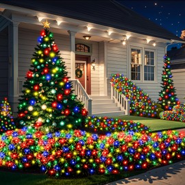 Meteds 6Ftx4Ft LED Christmas Net Lights Green Wire,Connectable UL Certified Waterptoof Net Lights for Bushes Trees Shurb Garden Outdoor Christmas Decorations