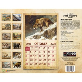2025 Vintage Wildlife Wall Calendar 16-Month X-Large Size 14x22, Best Retro Wildlife Calendar by The KING Company-Monster Calendars