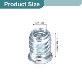 uxcell 20Pcs Threaded Inserts, M8-1.25x17 Zinc Plated Carbon Steel Hex Socket Drive Screw-in Nut Threaded Inserts for Wood Working Tools and Accessories