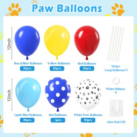 60pcs 12inch Dog Paw Balloons, Royal Blue Light Blue Yellow Red Paw Print Balloons for Puppy Dog Paw Birthday Party Decorations