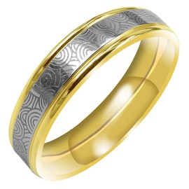 Everstone Matte & Polish Flat Ring Male Female Men Women His Her Groom Bride Promise Ring Wedding Bands Titanium Ring Two Tone Color Yellow Gold & Platinum 6MM 4MM