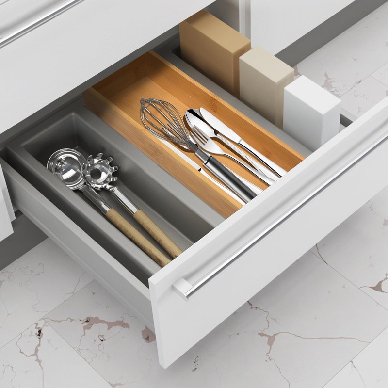 SYAOYI Bamboo Drawer Organizer - Kitchen Drawer Utensil Organizer Office