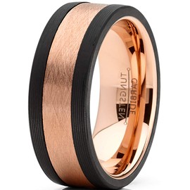 Metal Masters Co. Mens Tungsten Wedding Band Ring Rose Goldtone Pure Carbon Fiber Edges 8MM Size 10.5