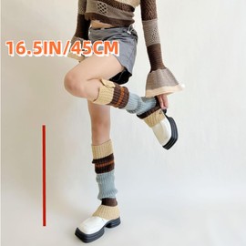 Womens Leg Socks with Button Splicing Retro Knit Y2K Leg Warmers Vintage High Knee Warmer Socks 80s Outfit for Women (Coffee)