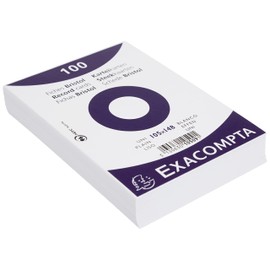 Exacompta - Ref 10509E - Bristol Plain Record Cards (Pack of 100) - A6 in Size, 205gsm Card, Compatible with Printers - Suitable for Exam Revision & Notes - White