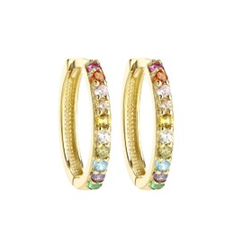 9ct Yellow Gold Rainbow Cubic Zirconia Hoop Huggie Earrings - 15mm Diameter