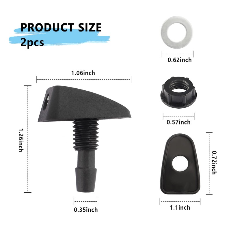 2PCS Front Windshield Washer Nozzle with Washers,Adjustable Fan Shape Spray