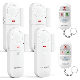 TECKNET Door Alarm Sensor 4 Packs With Remote Control, Window Alarms for Security, 4 Modes, Adjustable Volume, Wireless Magnetic Door Sensor Burglar Alarm Systems for Your Home Security Systems