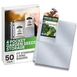 Performore 4 Pocket Garden Seeds Storage Clear Sheet Protectors, Card Protectors, Each Pocket Measures 3.5" x 5.25", Fits in Standard 3 Ring Binder, 50-Pack