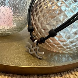 Hana Lima 1 of 12 Zodiac Signs on Adjustable Horoscope Leather Necklace, Surfer Chain, Pewter