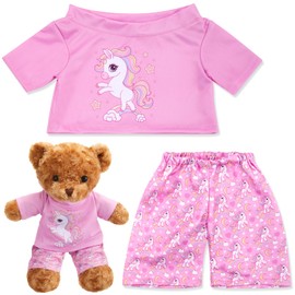 Skicuff 2 Pcs Bear Clothes Outfit Fit Most 12-16 Inch Stuffed Animal Clothing Cute Plush Doll Clothes Plushy Bear Pajamas for Stuffed Animal Make Your Own Plush Bears(Unicorn Style,Pink)