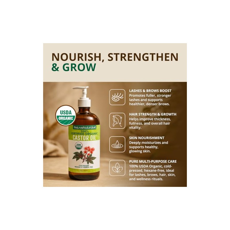 REJUVENATURALS - Aceite de ricino orgánico prensado en frío 473