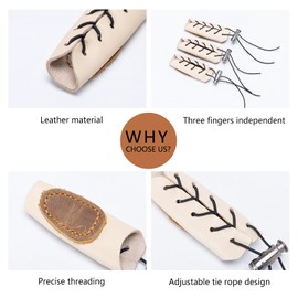 Prespollw Archery Gloves - Leather Finger Tab & Hand Guard for Recurve Bow & Traditional Bow - Protects Fingers & Hands for Hunting - Pack of 3 (Light Beige Brown)