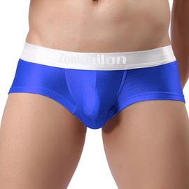 ZONBAILON - Ropa interior sexy para hombre con bolsa de abultamiento de seda de hielo - Calzoncillos calzones de pierna corta, 3 piezas-Azul, 3X-Large