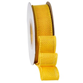 Yellow Burlap Ribbon 1 Inch, Solid Ribbon with Wired Edge for Easter Baby Show Decoration Bow & Wreath, 10 Yards/Roll.