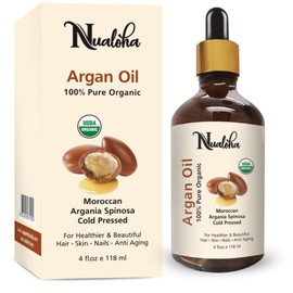 Nualoha Organic Argan Oil For Hair Growth , Skin, Nails, Anti-Aging Face Moisturizer, 100% Pure Cold Pressed Moroccan Argon Carrier Oil for Soaps, Lotions, Essential Oils and Hair Conditioners - 118 ML