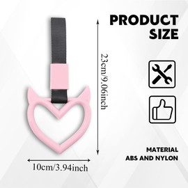 HQRNYP 2PCS Devil Heart Handle Rings, Heart Car Handle Strap, Rear Bumper Warning Keychain Ring Charm, Car Interior Decoration Accessories Warning Loops Fit for Train Bus Subway (Pink+Black)