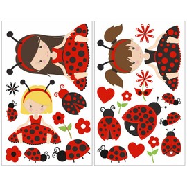 Samunshi® 23x Wandtattoo Marienkäfer Mädchen Set Wandbilder Kinderzimmer Deko Junge Wandtattoo Kinderzimmer Mädchen Wandsticker 2x 16x26cm