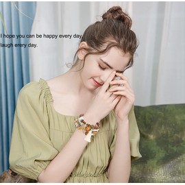 DkakoJew Pack of 4 Bracelets Wooden Beads Tassel Bracelet, Women Tree of Life Charm Statement Bangles, Crystal Bead, Chakra Bracelet for Women, Wood