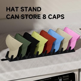 REIKIYA Hat Organizer No Install Silicone Hat Stand for 8 Baseball Caps - 2in1 Hat/Tie/Head Scarves Display Rack and Holder for Closet, Dresser, Cloakroom, Shelves, Desktop (Black)