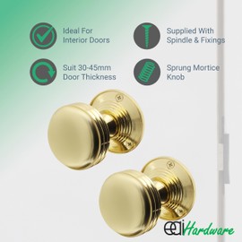 EAI Lined Door Knobs Polished Brass | 1 Pair of Mortice Knobs (55mm) for Internal Doors