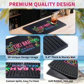 Tiki Bar Mat for Countertop 22" x 14" Large Thick Rubber Bar Mats It's 5 O'Clock Somewhere Sign Unique Design Hawaiian Luau Party Decorations Drying Mat for Bartending Tiki Decor Kitchen