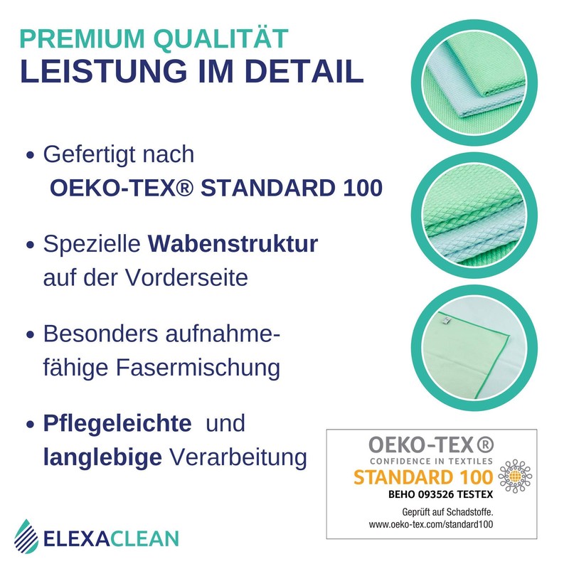 Elexaclean Window Cloth, Streak-Free, Microfibre Cloth, 60 x 40 cm